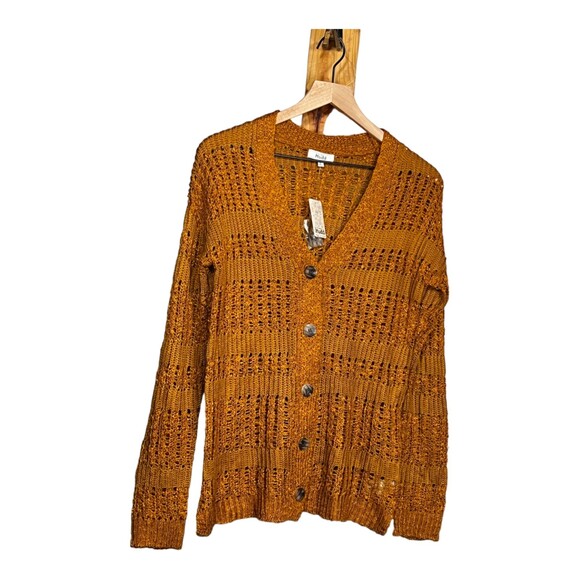 Mudd Knit Cardigan Sweater Cardi Knit Button Down Mustard Ginger Size Small - Picture 5 of 9
